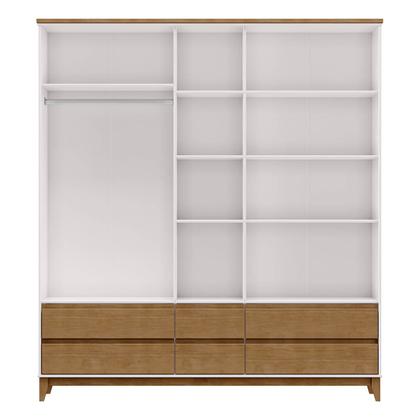 Imagem de Conjunto Quarto: Guarda-Roupa 5 Portas Cama Casal Cômoda 2 Mesas Cabeceiras Prata Off White/Freijó Madeira Pinus - Finestra