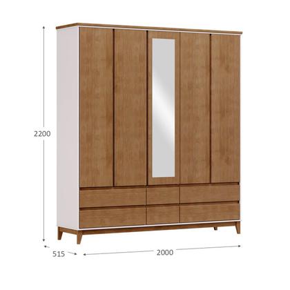 Imagem de Conjunto Quarto: Guarda-Roupa 5 Portas Cama Casal Cômoda 2 Mesas Cabeceiras Prata Off White/Freijó Madeira Pinus - Finestra