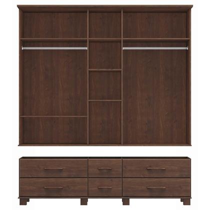 Imagem de Conjunto Quarto: Guarda-Roupa 5 Portas Cama Queen Cômoda 4 Gavetas 2 Mesas Cabeceiras Café Ouro Madeira Pinus - Finestra