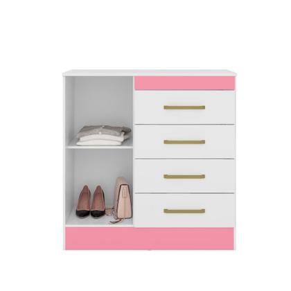 Imagem de Conjunto Quarto Guarda Roupa e Comoda Arezzo Branco Rosa