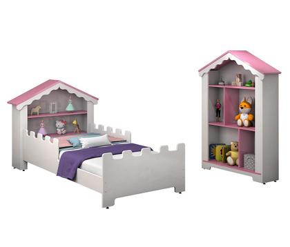 Imagem de Conjunto Quarto Infantil Cama Grade Proteção Estante Magia