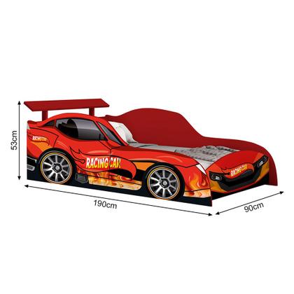 Imagem de Conjunto Quarto Infantil Carros - Cama Solteiro Proteção Lateral Colchão e Roupeiro Mdf - Vermelho