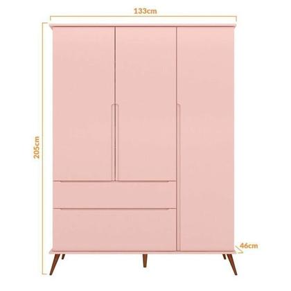 Imagem de Conjunto Quarto Infantil com Guarda-roupa 3 Portas e Cômoda com Sapateira Melinda 100% Mdf Rosa