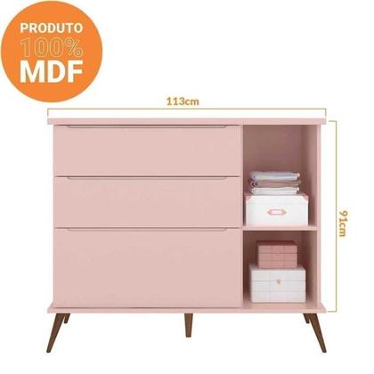 Imagem de Conjunto Quarto Infantil com Guarda-roupa 3 Portas e Cômoda com Sapateira Melinda 100% Mdf Rosa