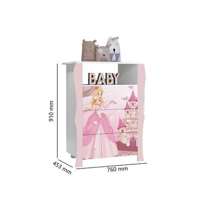 Imagem de Conjunto Quarto Infantil Guarda Roupa 2 Portas Cômoda 3 Gavetas Lara e Cama Princesa