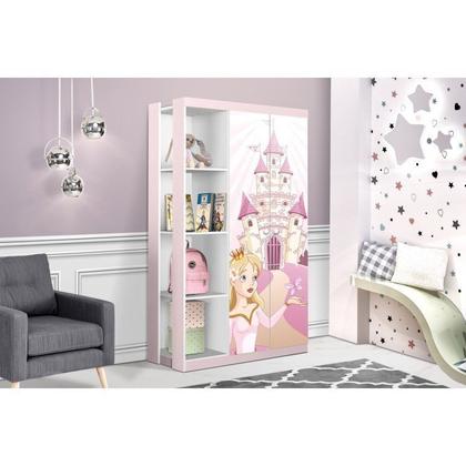 Imagem de Conjunto Quarto Infantil Guarda Roupa 2 Portas Cômoda e Mesa de Cabeceira Lara e Cama Casa Princesa