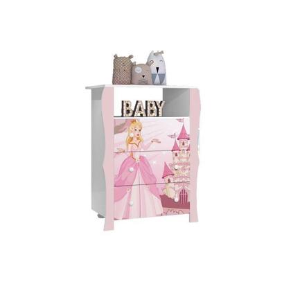 Imagem de Conjunto Quarto Infantil Guarda Roupa 2 Portas Cômoda e Mesa de Cabeceira Lara e Cama Casa Princesa Rosa