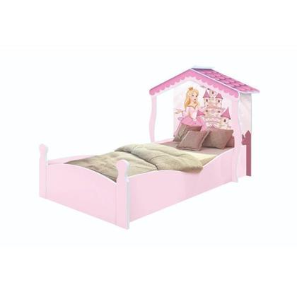 Imagem de Conjunto Quarto Infantil Guarda Roupa 2 Portas Cômoda e Mesa de Cabeceira Lara e Cama Casa Princesa Rosa