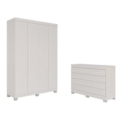 Imagem de Conjunto Quarto Infantil Guarda-Roupa 4 Portas 3 Gavetas e Cômoda 8 Gavetas Alice Espresso Móveis Branco