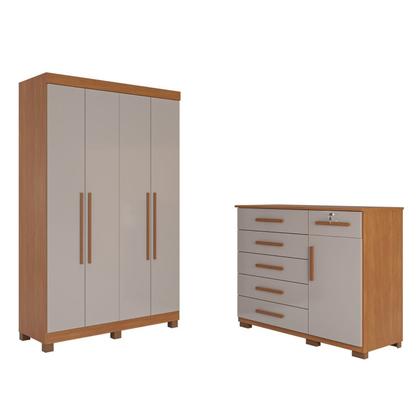 Imagem de Conjunto Quarto Infantil Guarda-roupa 4 Portas e Cômoda 6 Gavetas Sofia Espresso Móveis