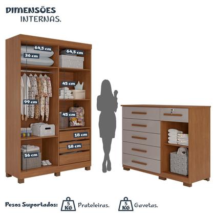 Imagem de Conjunto Quarto Infantil Guarda-roupa 4 Portas e Cômoda 6 Gavetas Sofia Espresso Móveis