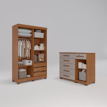 Imagem de Conjunto Quarto Infantil Guarda-roupa 4 Portas e Cômoda 6 Gavetas Sofia Espresso Móveis
