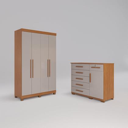 Imagem de Conjunto Quarto Infantil Guarda-roupa 4 Portas e Cômoda 6 Gavetas Sofia Espresso Móveis