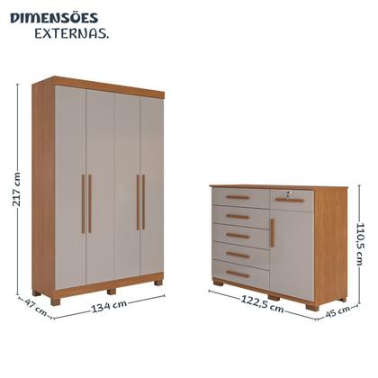 Imagem de Conjunto Quarto Infantil Guarda-roupa 4 Portas e Cômoda 6 Gavetas Sofia Espresso Móveis