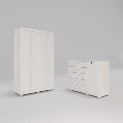 Imagem de Conjunto Quarto Infantil Guarda-roupa 4 Portas e Cômoda 6 Gavetas Sofia Espresso Móveis