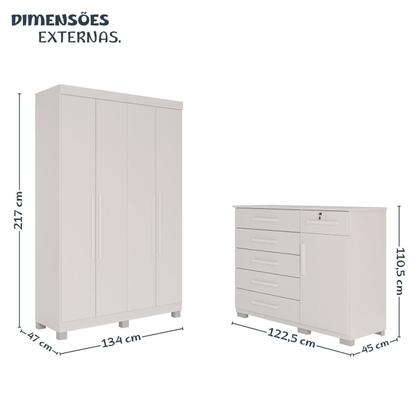 Imagem de Conjunto Quarto Infantil Guarda-roupa 4 Portas e Cômoda 6 Gavetas Sofia Espresso Móveis