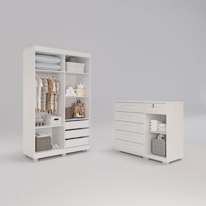Imagem de Conjunto Quarto Infantil Guarda-roupa 4 Portas e Cômoda 6 Gavetas Sofia Espresso Móveis
