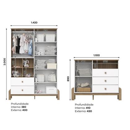 Imagem de Conjunto Quarto Infantil/Juvenil Guarda-Roupa e Cômoda Yuri Branco/Jequitibá HP