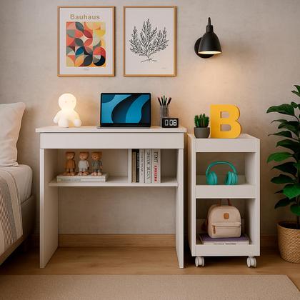 Imagem de Conjunto Quarto Infantil Mesa Escrivaninha Computador E Armário De Livros Móveis Bonatto