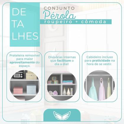 Imagem de Conjunto Quarto Infantil Pérola com Guarda Roupa 3 Portas 4 Gavetas e Cômoda Rosê - Phoenix Baby