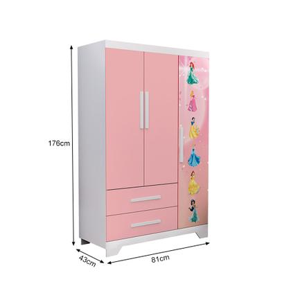 Imagem de Conjunto Quarto Infantil Princesas Mdf - Cama Solteiro com Proteção Lateral e Roupeiro - Rosa