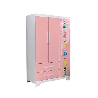Imagem de Conjunto Quarto Infantil Princesas Mdf - Cama Solteiro com Proteção Lateral e Roupeiro - Rosa