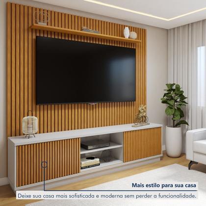 Imagem de Conjunto Rack Arezzo 220cm com Painel Ripado para Tv de até 75 Polegadas Paris