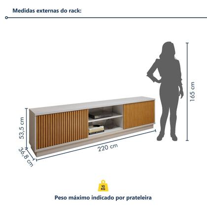 Imagem de Conjunto Rack Arezzo 220cm com Painel Ripado para Tv de até 75 Polegadas Paris