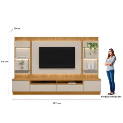 Imagem de Conjunto Rack Com Painel Modulado Para Tv Até 70 E 2 Módulos Laterais Ripado Tauari-off White