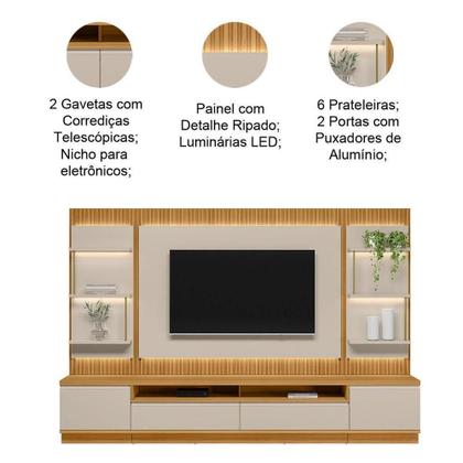 Imagem de Conjunto Rack Com Painel Modulado Para Tv Até 70 E 2 Módulos Laterais Ripado Tauari-off White