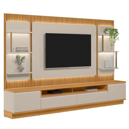 Imagem de Conjunto Rack Com Painel Modulado Para Tv Até 70 E 2 Módulos Laterais Ripado Tauari-off White