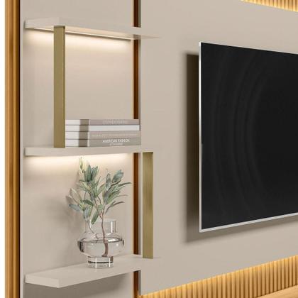 Imagem de Conjunto Rack Com Painel Modulado Para Tv Até 70 E 2 Módulos Laterais Ripado Tauari-off White
