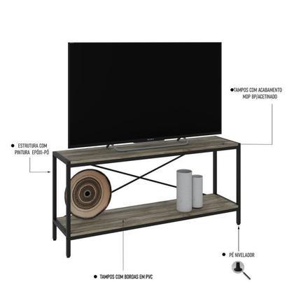 Imagem de Conjunto Rack para TV até 50 Polegadas 1 Nicho Aéreo 2 Estante Estilo Industrial Active Yescasa