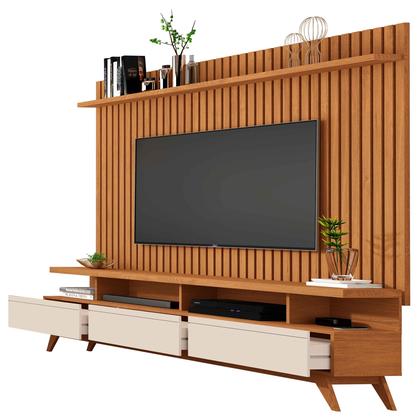 Imagem de Conjunto Rack Vivare 1.8 Com Painel Classic Ripado para Tv até 72 Polegadas Nature com OffWhite - Rede Móveis