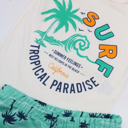 Imagem de Conjunto Regata Bege com Bermuda Estampada Menino Surf Verão