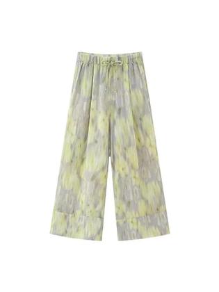 Imagem de Conjunto Retro Feminino De Algodão Camisa De Manga Longa Com Decote Em V Calças De Cintura Alta Com