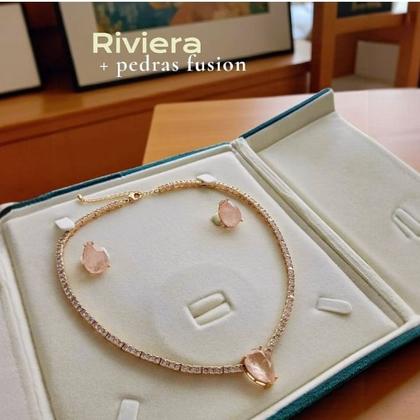 Imagem de Conjunto riviera com gota light pink fusion banhado a ouro