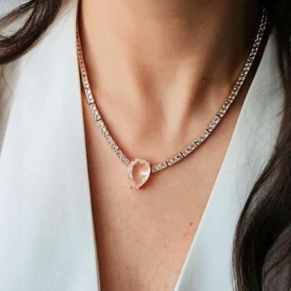 Imagem de Conjunto riviera com gota light pink fusion banhado a ouro