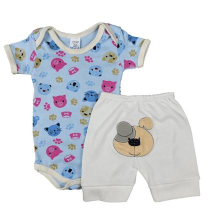 Imagem de Conjunto Roupa Bebê Body Curto e Short Bordado Menino Menina
