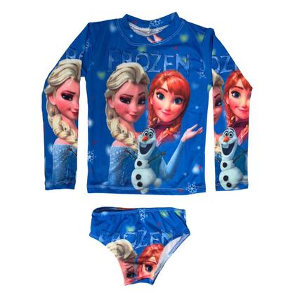 Imagem de Conjunto Roupa de Banho Infantil Biquini Blusa Proteção Solar Uv50+ Personagens