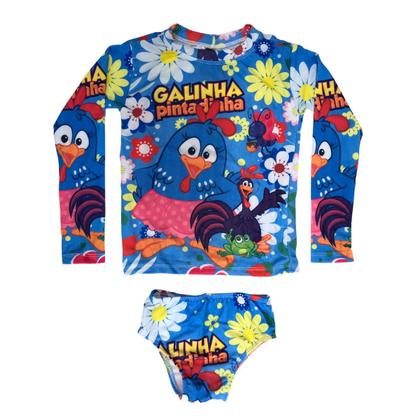 Imagem de Conjunto Roupa de Banho Infantil Biquini Blusa Proteção Solar Uv50+ Personagens