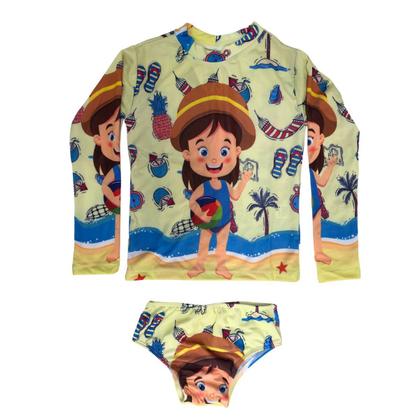 Imagem de Conjunto Roupa de Banho Infantil Biquini Blusa Proteção Solar Uv50+ Personagens