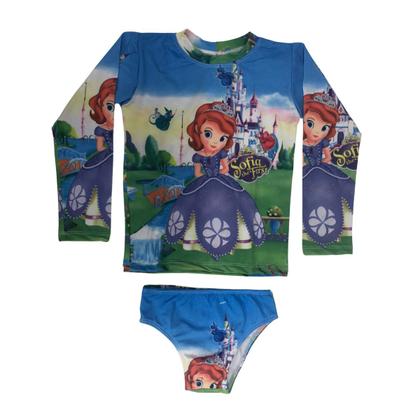 Imagem de Conjunto Roupa De Banho Infantil Menina Camisa Manga Longa com Protetor Solar UV50+ Personagens