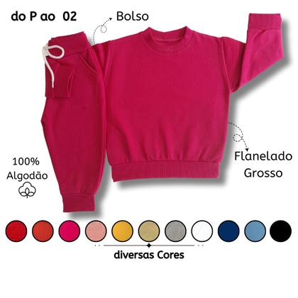 Imagem de Conjunto Roupa Infantil de Frio Moletom Basico Grosso Liso Bebê