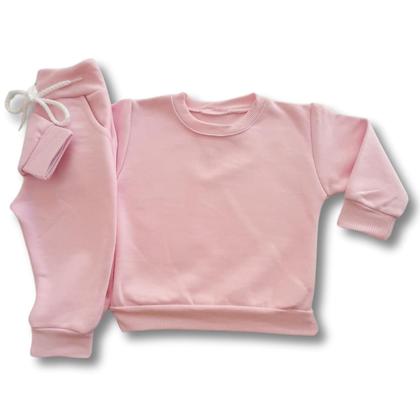 Imagem de Conjunto Roupa Infantil de Frio Moletom Basico Grosso Liso Bebê