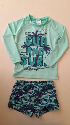 Imagem de Conjunto Roupa Moda Praia Piscina Surf Camisa Manga Longa Estampada  Dodarô Kids