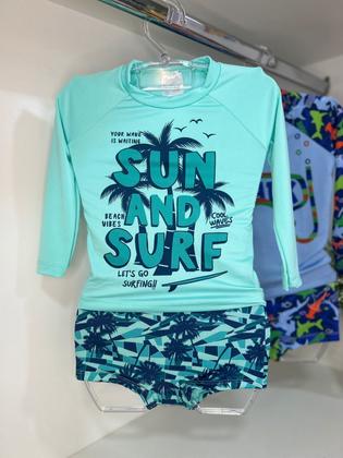 Imagem de Conjunto Roupa Moda Praia Piscina Surf Camisa Manga Longa Estampada  Dodarô Kids