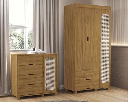 Imagem de Conjunto Roupeiro/Cômoda/Cama De Solteiro Clara Nature - VJ Móveis