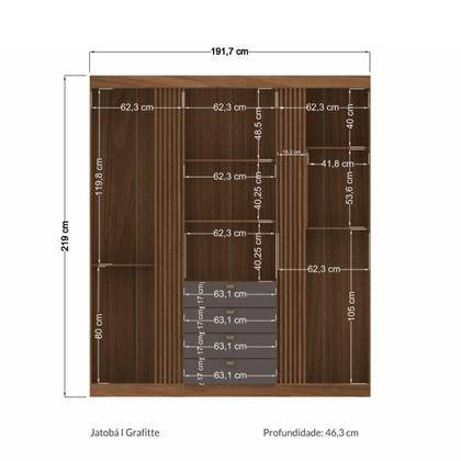 Imagem de Conjunto Roupeiro e Cômoda Joey Jatoba Grafite