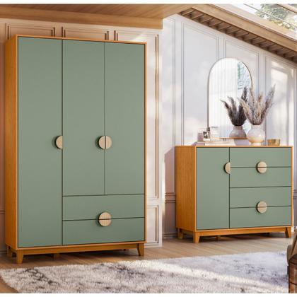 Imagem de Conjunto Roupeiro e Cômoda Sapateira Cafeara Cinamomo Sálvia